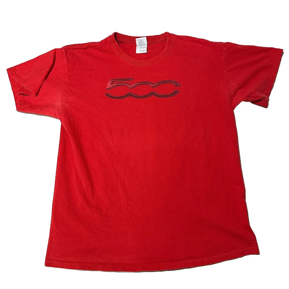 Fiat 500 Logo Red Graphic T-Shirt Adult Size L Gildan Ultra Cotton